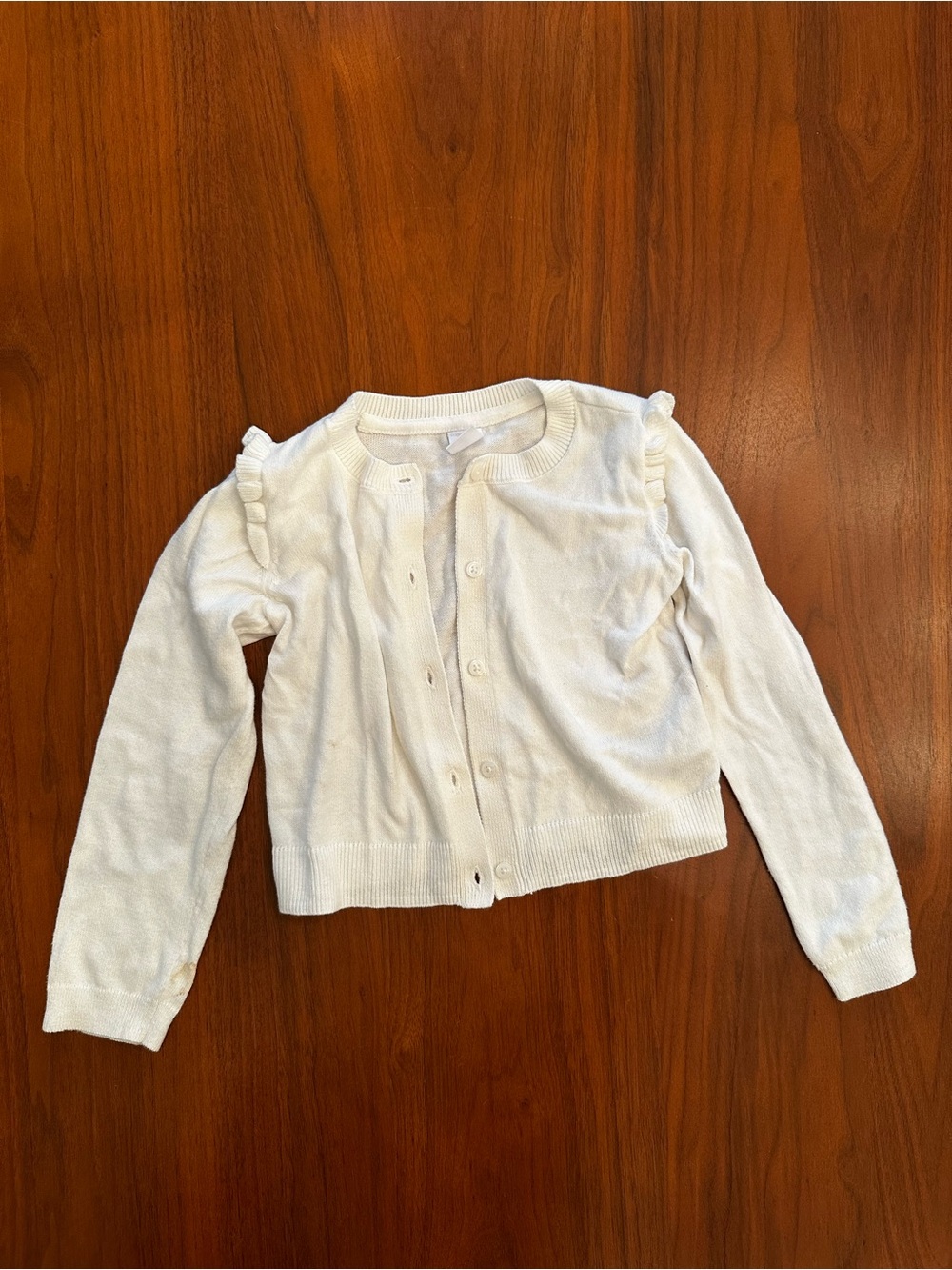 Gap girls White Ruffle Shoulder Cardigan Sweater size 5
